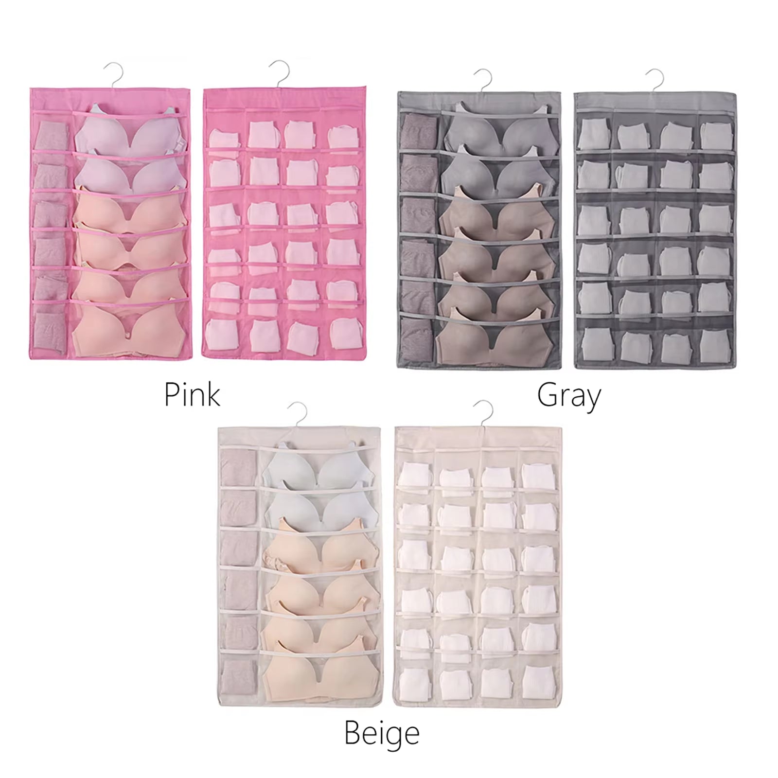 Dual Sided Wall Shelf Wardrobe Storage Bags W/36 Pockets Fabric Closet Underwear Hanging Organizer Bag W/ Rotating Metal Hanger