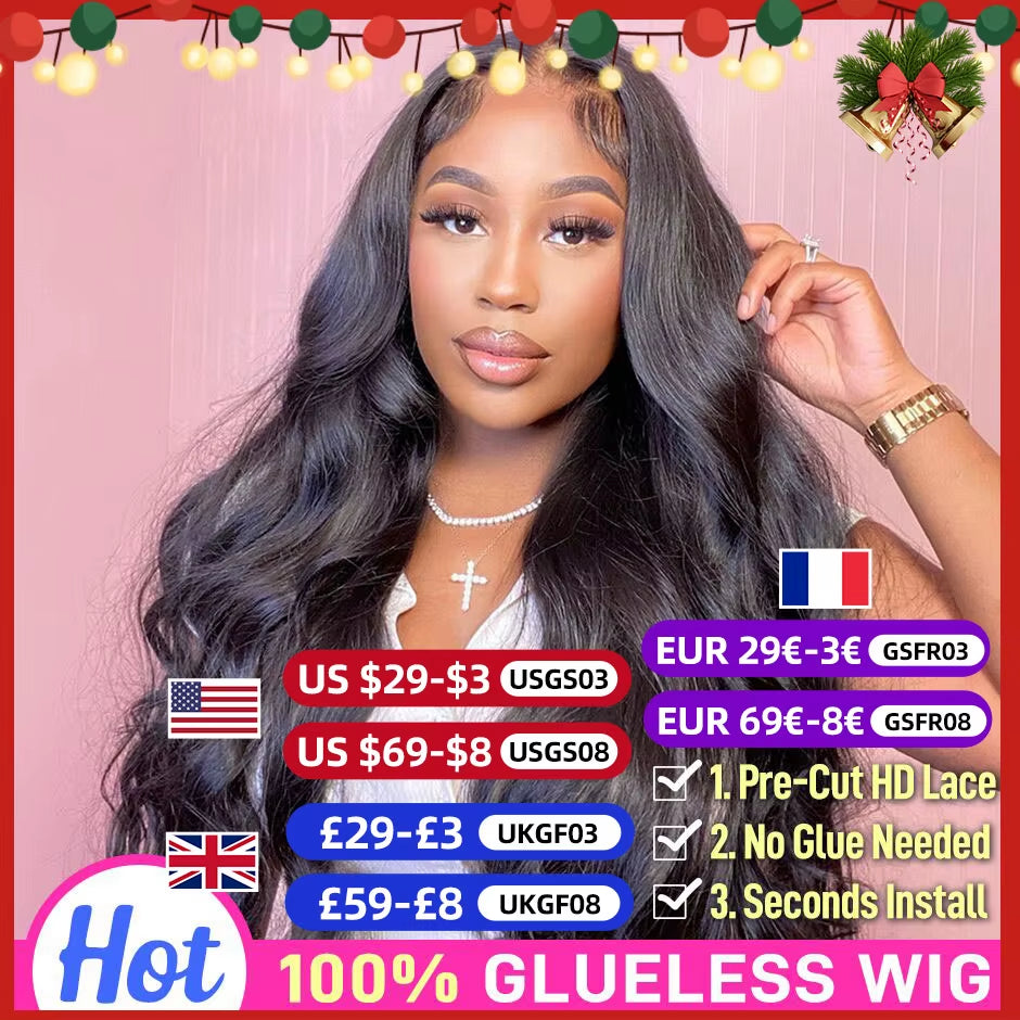 Wear Go Glueless Wig 180% Body Wave Transparent Lace Front Human Hair Wigs for Women 4X4 Pre-Cut Preplucked Lace Closure Wig