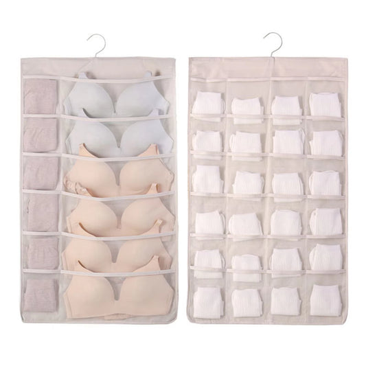 Dual Sided Wall Shelf Wardrobe Storage Bags W/36 Pockets Fabric Closet Underwear Hanging Organizer Bag W/ Rotating Metal Hanger