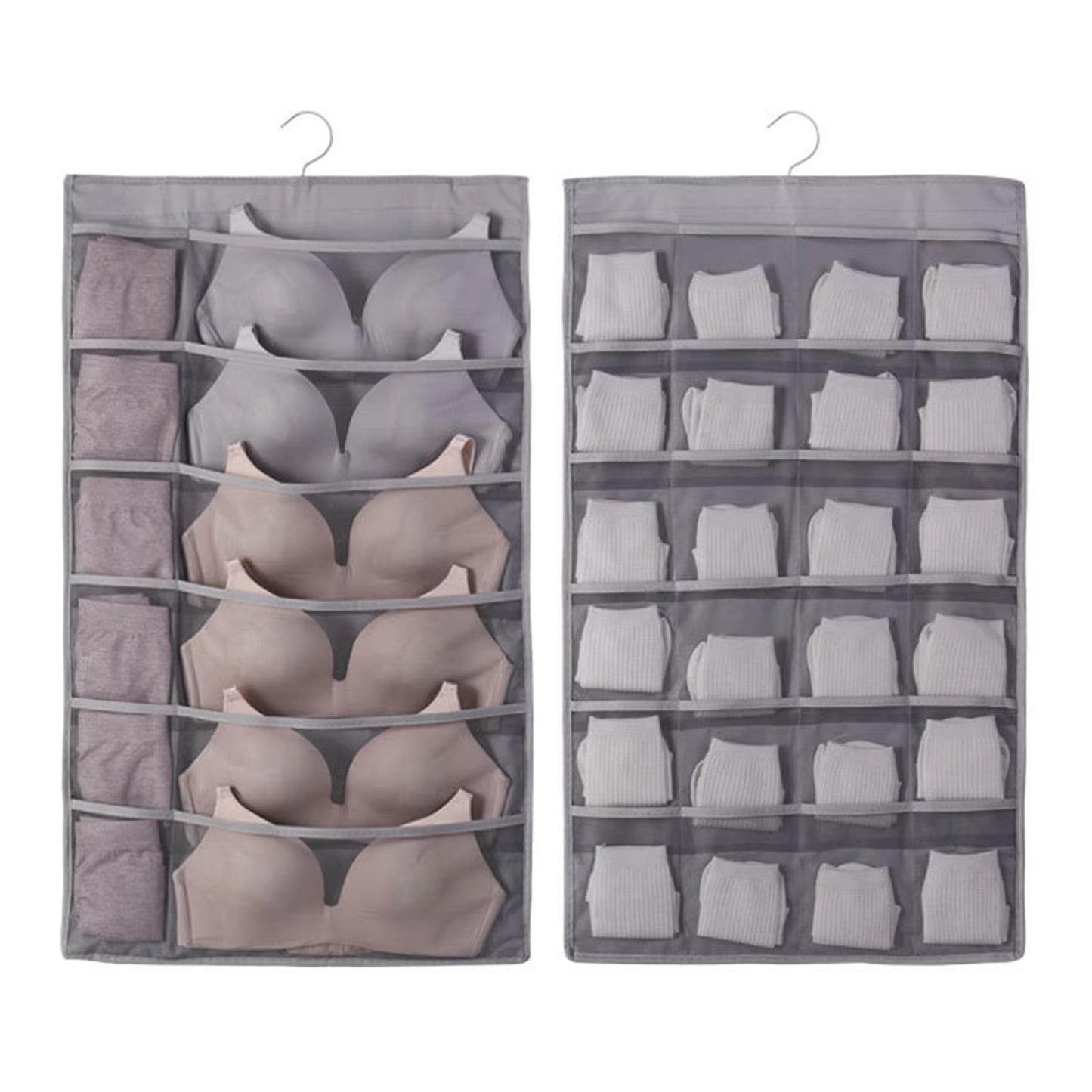 Dual Sided Wall Shelf Wardrobe Storage Bags W/36 Pockets Fabric Closet Underwear Hanging Organizer Bag W/ Rotating Metal Hanger