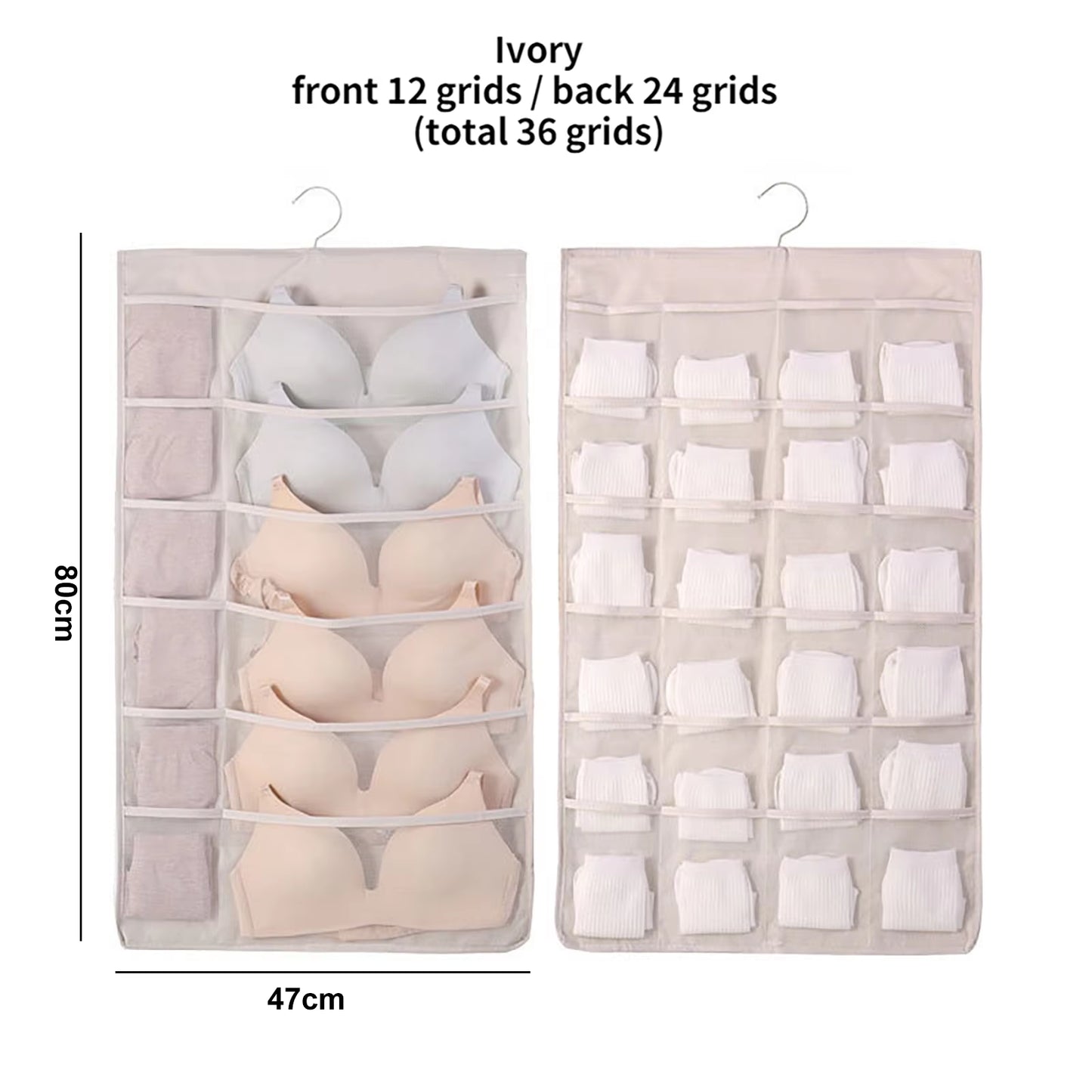 Dual Sided Wall Shelf Wardrobe Storage Bags W/36 Pockets Fabric Closet Underwear Hanging Organizer Bag W/ Rotating Metal Hanger