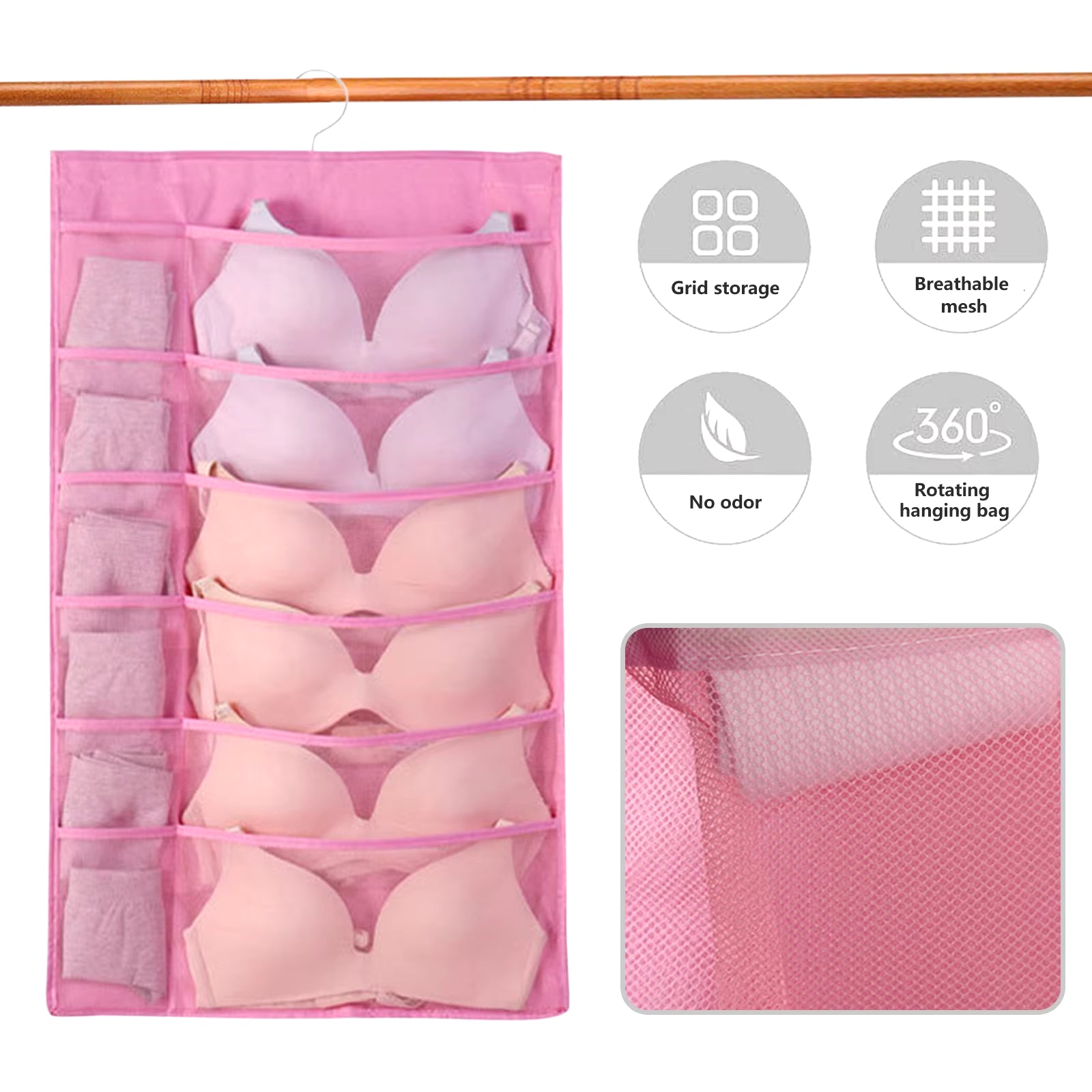 Dual Sided Wall Shelf Wardrobe Storage Bags W/36 Pockets Fabric Closet Underwear Hanging Organizer Bag W/ Rotating Metal Hanger